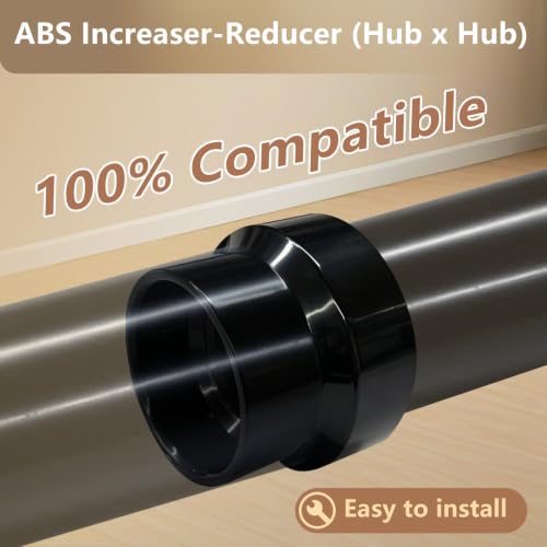 Image of LESSO 2PCS 2 inch x 1-1 /2 inch ABS Increaser Reducer Coupling, (HUB x HUB) Black | Solvent-Weld Connections, Hub x Hub, Sewer and Drain Pipe, ABS Material