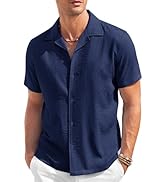 COOFANDY Men's Casual Button Down Shirt Short Sleeve Textured Summer Cuban Beach Shirts