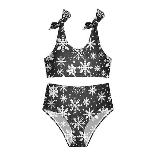 KLL Snowflake Black and White Background Girl 2 Piece Bikini Set Quick-Dry Swimsuit Swimming Suits Cute Shoulder Strap3