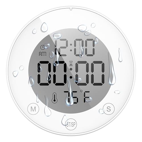 KADAMS Shower Timer Clock Waterproof Bathroom Timer Digital Wall Clock with Countup & Countdown Magnetic Kitchen Clock with Temperature Suction Cup for Kids Shower Spa Cook Bath (Peal)