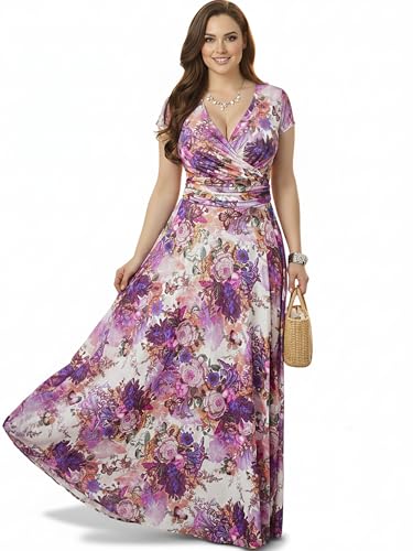 Image of KOH KOH Womens Short Cap Sleeve Summer Floral Print Long Casual Maxi Dress