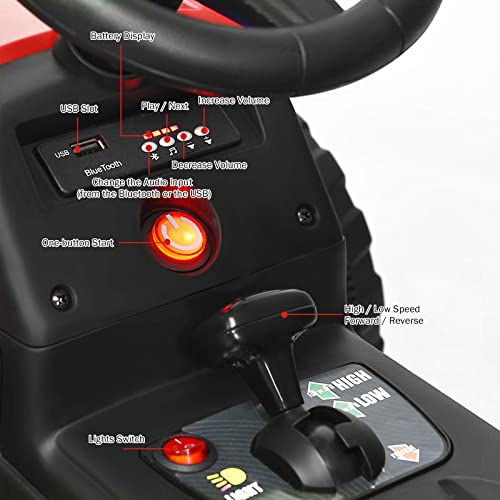 Image of Costzon Ride on Tractor with Detachable Trailer, Kids' Electric Vehicles w /3-Gear-Shift Ground Loader, Wireless Design & USB, 7 LED Headlights, Remote Control Tractor Toy for Kids 3+ (12V, Red)