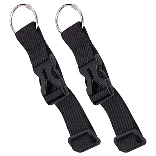 Image of GORGECRAFT 2Pcs Luggage Straps Coat Jacket Gripper Holder Suitcase Belt Clip Ring Hook Black Adjustable Belt Straps with Iron Hinged Rings and Plastic Release Buckle Polyester Travel Accessories