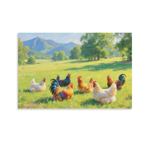 YYVKPMLXC Murale Imprimé Sur Toile Poules Photos D'œuvres D'art Ferme idyllique Moderne Affiche...
