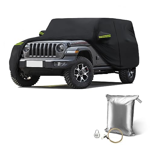 Image of Waterproof Car Cover for Jeep Wrangler 4 Door Ultra Light Easy to Install All-Weather Protection,with Zipper Door