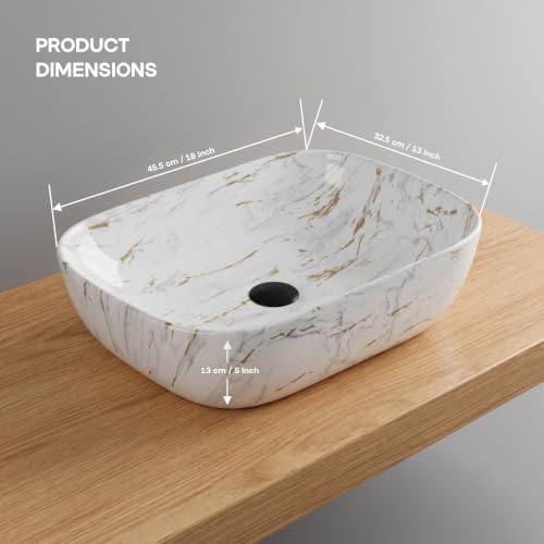 Image of Designer Ceramic Wash Basin For Bathroom | Over Counter Bathroom Basin | Counter Top Bathroom Sink | Wash Basin For Restaurant, Hotel (18 x13 x 5 Inch) (121)