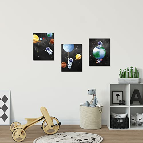 Artmyharbor Space Wall Art For Kids Bedroom Decor Black And White Astronaut Painting Canvas Art Funny Cartoon Universe Theme Poster Picture Prints Framed Modern Home Bathroom Nursery Room Décor #TOP4