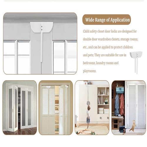 Zerodis Bifold Door Lock seguro para niños y mascotas, cierre para puerta doble de aleación de aluminio con manija doble, para puertas de 1 1/8 a 1 3/8 pulgadas de grosor miniatura 4