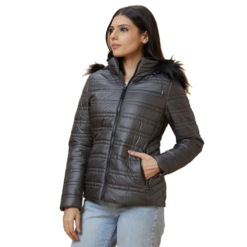Image of Globus Women Copper Solid Hooded Casual Puffer Jacket With Zip Closure-3640037001