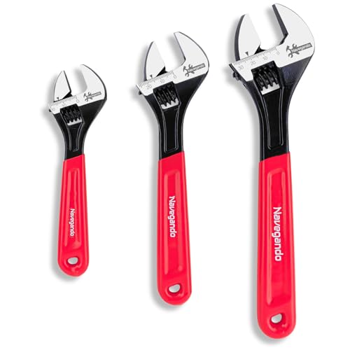 Navegando Adjustable Spanner Set 3-Piece (6/8/10 Inch) High Carbon Steel Wrench for Plumbing Automotive DIY Workshop & Home Repair Non-Slip Grip