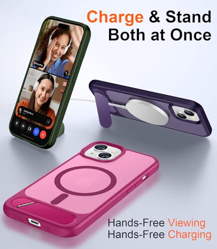 Image of Magnetic Compatible with iPhone 14 Case /iPhone 13 Case,[Built-in Invisible Kickstand][Compatible with MagSafe][Military Grade Shockproof] Slim Translucent Matte Phone Case for iPhone 14 /13 6.1 inch