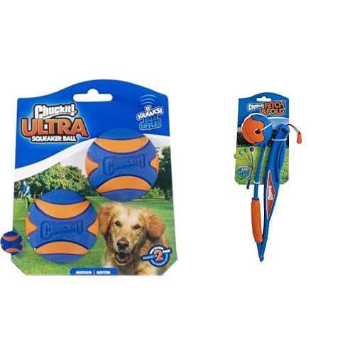 Chuckit! Ultra Squeaker Balls 2.5" Medium (2-Pack) con lanzador miniatura 1