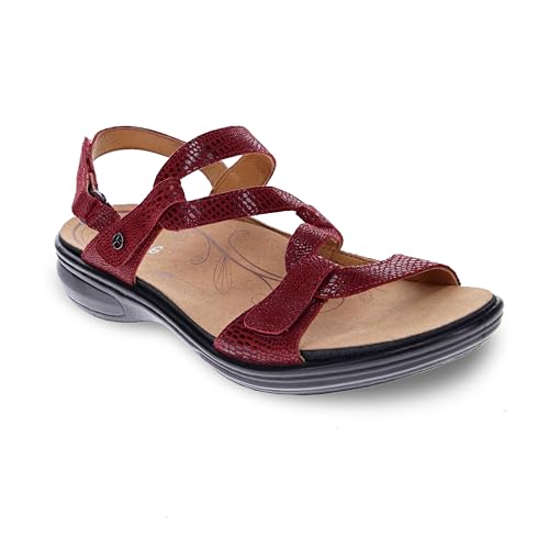 Image of Revere Emerald 3 Women's Sandals - Premium Soft Leather, Adjustable Straps & Contoured Footbed - Orthotic Arch Support for Stylish Comfort & All-Day Wear Cherry Lizard 11-11.5 M US