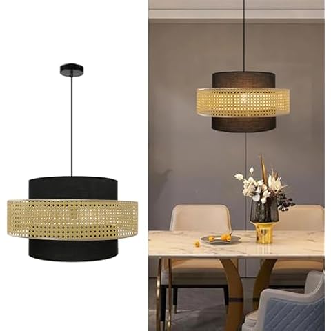 Auwieou Boho Pendant Light, Rattan Light Fixture Woven Basket Shade Wicker Pendant Light Rattan Chandelier for Kitchen Living Room Dining Room Bedroom Cover