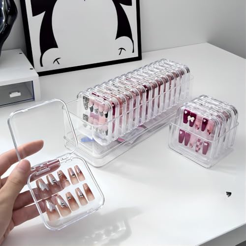 Image of 15PCS Press On Nail Packaging Boxes with Big Storage Containers Boxes Hinged Lid and Rectangle for Bracelet Making DIY Jewelry Badge Craft Nail Storage