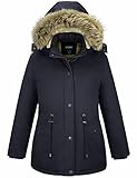 Soularge Women's Winter Plus Size Pure Cotton Coat with Detachable Hood(Navy,3X)