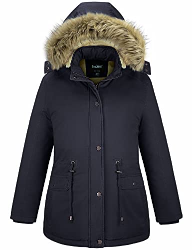 Soularge Women's Winter Plus Size Pure Cotton Coat with Hood(Navy,4X)