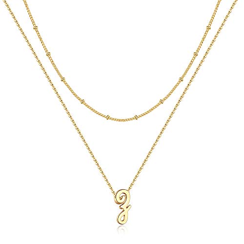 Collier Double Or Femme TINGN Anti Ternissement Pendentif Lettre Hypoallergénique