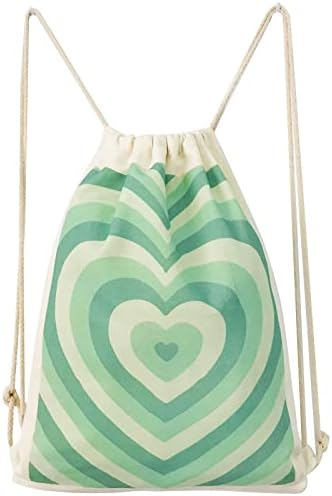 MOSITU Heart Drawstring Backpack Cotton Canvas Drawstring Bag for Women Gift Gym Draw String Bag Aesthetic Heart Backpack Sport Sack Bag Beach Travel Sackpack