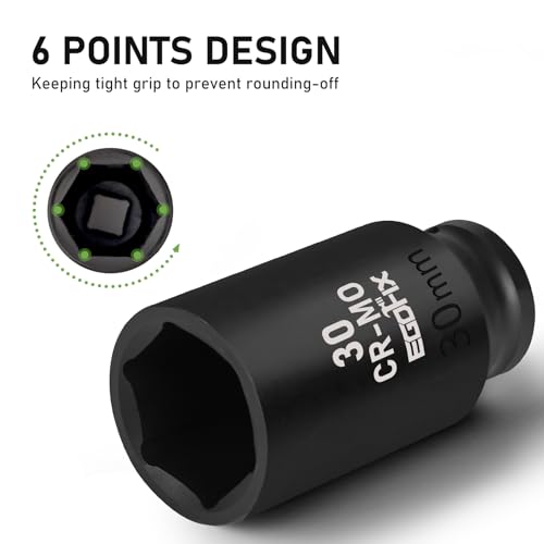 Image of 30mm Socket 1 /2 inch Drive Deep Impact Metric Socket,CR-MO 6 Point for Easy Removal of Axle Nut