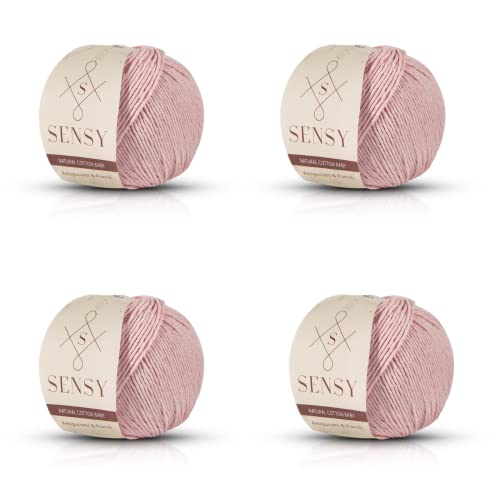 Sensy 100% Recycled Cotton Yarn For Amigurumi Knitting And Crochet, Macrame Yarn, Ideal For Blanket, Throws, Pillow, Baby Dolls Projects 4 Skeins (Baby Pink) #TOP26