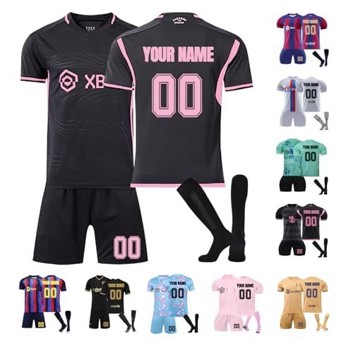 Football Kits for Kids and Adult, Personalised Football Shirt with Name Number, Shirts Shorts and Socks Set, Gifts for Boys Men