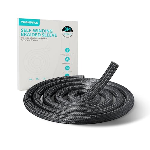 YuanPals Gaine de rangement de câbles de 13 mm à 3 m pour PC/TV, organiseur de câbles à remontage automatique pour la maison, le bureau (noir)