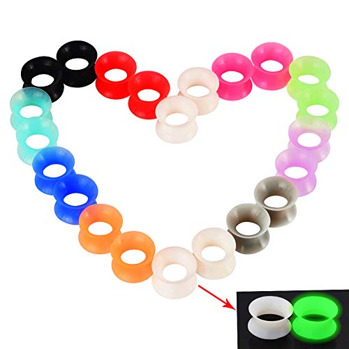 Longbeauty 30pcs/22pcs Colorful Silicone Gauges Plugs Double Flared Flexible Tunnels Ear Skin Stretcher Kit Piercing 3mm-25mm2