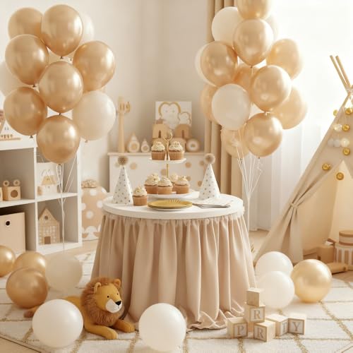 Image of 60 pcs White and Gold Balloons, 12 Inch White Sand Gold Metallic Latex Balloons, Beige party supplies for Boho Birthday Baby Shower Engagement Wedding Anniversary Party Decorations