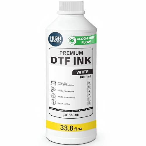 DTF Ink White 33.8 fl oz (1000 ml) Refill – High Opacity, Clog-Free Formula – Compatible with All DTF Printheads Including I3200, XP600, L1800, ET8550 – Reliable Color Accuracy & Smooth Ink Flow