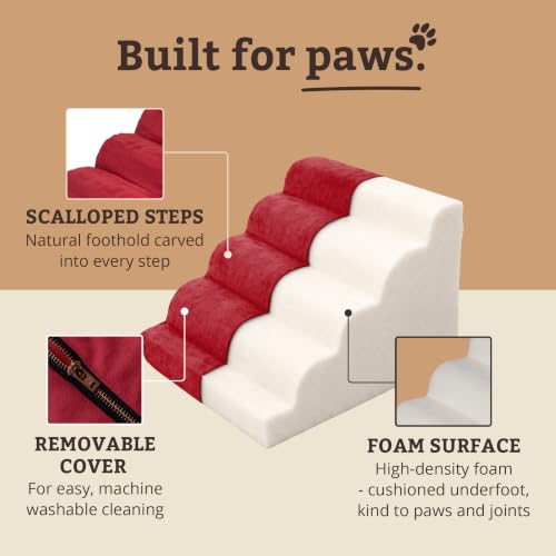 Image of Snoozer Scalloped Dog Ramp, 17.5 inch Tall Foam Pet Stairs, 4 Steps, Red