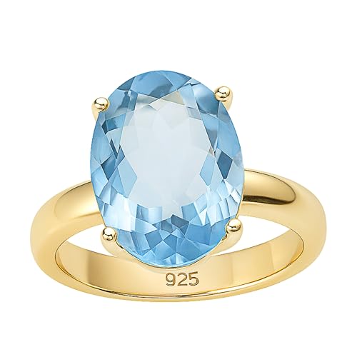 Bague topaze bleue véritable en argent plaqué or, finis les bijoux ternes