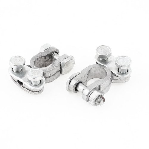 ELECTROPRIME Auto Car Silver Tone Straight Type Battery Terminals Clamp Set 2 Pcs