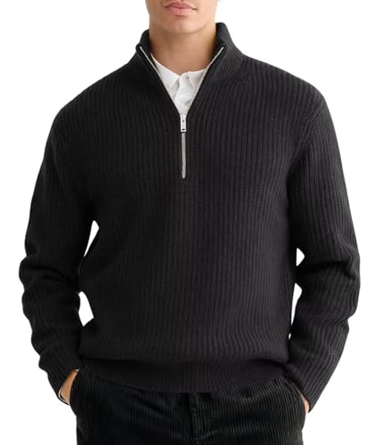 Mens Quarter Zip Pullover Sweaters Mock Neck Casual Slim Fit Knit Texture Sweater