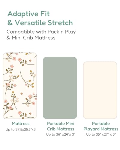 Image of Pack and Play Sheets Fitted 2 Pack, 38x26 Graco Pack n Play Sheets for Playard & Travel Crib Mattress, Ultra Soft Jersey Knit, Breathable Stretchy Deep Pocket, Compatible with Mini Cribs