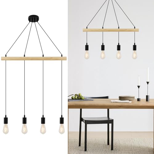 FORCOSO Pendelleuchte Holz 4-flammig - Hängelampe Esstisch Holz, Vintage...