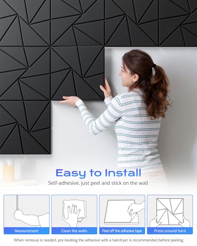 Image of 22 Pack Self-Adhesive Acoustic Panels, Sound Proof Foam Panels for Walls, High Density Soundproof Wall Panels, 12 inch X 12 inch X 0.4 inch, Sound Absorbing Panels for Home, Studio, Office (Black)