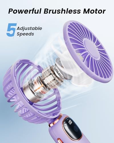Image of coldSky Portable Handheld Fan, 4000mAh Battery Operated 3 in 1 Multifunction Personal Travel Fans with Digital Display, 90 Foldable Desk Fan with Base, 5 Speed Lash Fan for Makeup /Commute /Office