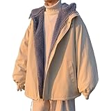 DGHM-JLMY Mens Winter Softshell Hooded Coat Fashion Fleece Sherpa Lined Jacket Insulated Thermal Snowboard Parka Jacket (Medium,Apricot)