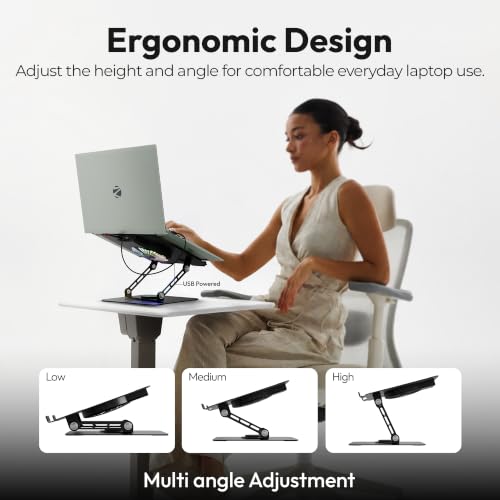 Image of Zebronics NS5500 Rotatable Laptop Cooling Stand, Up to 17-Inch, 360 Rotation, Metal Body, USB Powered Cooling, LED Lights, 3 USB, 2 Type-C Ports, Multi-Angle, Foldable, 5kg Capacity,Anti Rust (Black)