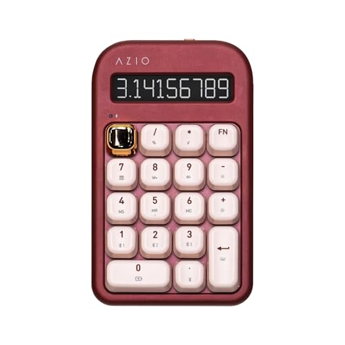 Image of AZIO IZO Wireless Mechanical Calculator & Number Pad (Red /Gold) - Bluetooth 5.0 & USB, Gateron-Blue Mechanical Switch, 9 Backlight Modes, Rechargeable, PC & Mac Compatible, Baroque Rose (IN106)