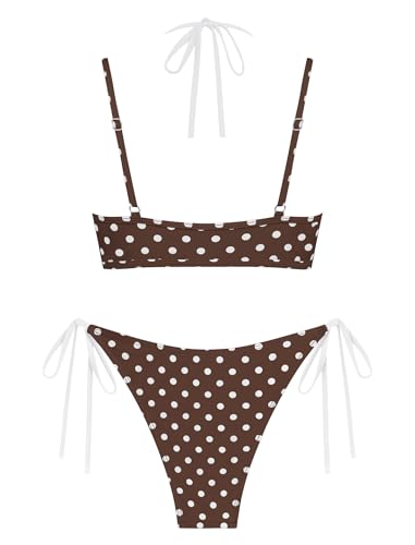 Image of ZAFUL Women's Polka Dot Bikini Set Double Layer Halter Swimsuit Colorblock Side Tie 2 Piece Bathing Suit
