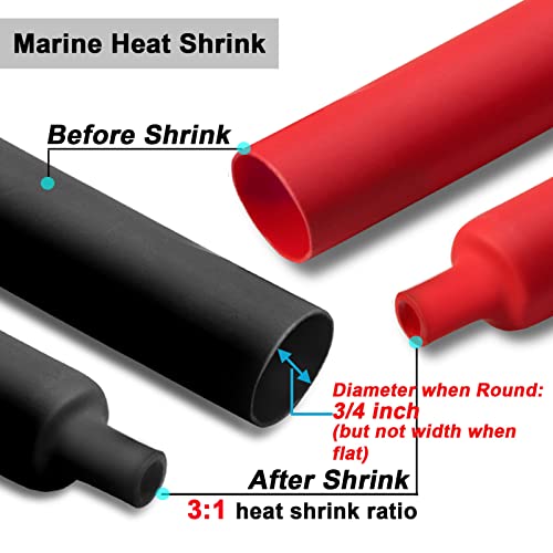 2 Pcs 3/4 Inch (Diameter) 3:1 Dual Wall Adhesive Heat Shrink Tubing Kit, Large Wire Shrinkable Tube Wrap By Milapeak (4 Feet, Black & Red) #TOP1