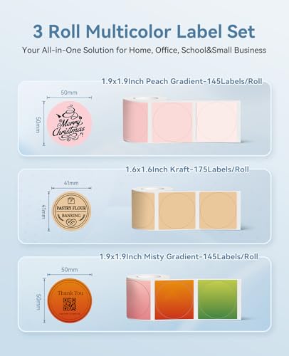 Image of NIIMBOT 3 Rolls B1 Round Label, 50x50mm Pink / 41x41mm Kraft / 50x50mm Misty, Compatible with B Series Label Maker, for Address, Thank You Sticker, for Home Kitchen Pantry Oragnization