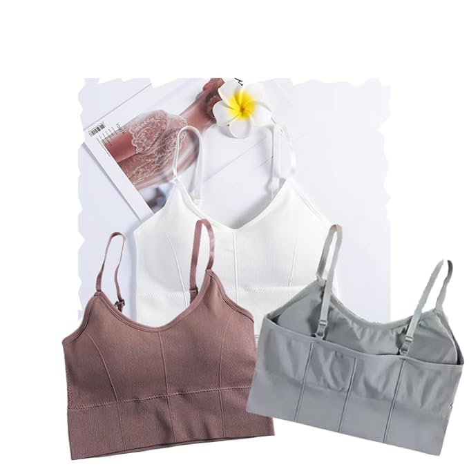 luissa Women Cotton Padded Wire Free Sports Bra Pack of 3 Comfortable Fitness Yoga Gym Bra Cotton Stretch Bra for Running Lifestyle Free Size 28-32-picture-11