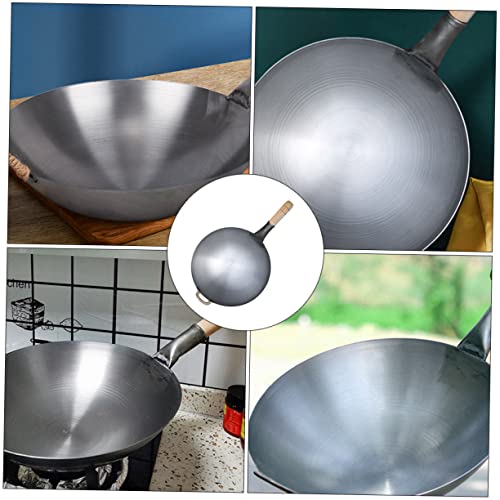 Wok de hierro grueso estilo chino con mango de madera miniatura 2