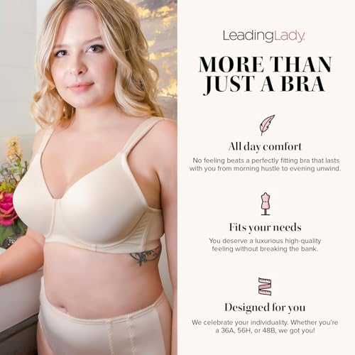 Image of Leading Lady, Brigitte Full Coverage, Underwire, Lightly Padded T-Shirt Bra, Side & Back Smoothing, Adjustable Straps,36A-54G