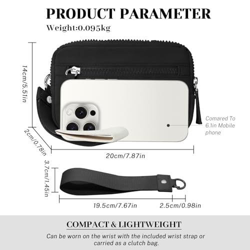 LJCZKA Wristlet Wallets for Women RFID Nylon Quilted Wallet with 3 Zipper Purse for Credit Card Holder Cellphone Organizer (Black)3