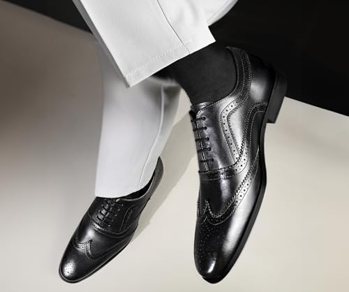 Image of LOUIS STITCH Men's Italian Crust Leather Brogue Shoes| Formal Lace-Up Shoes for Men | Perfect for Business, Formal & Parties | LSVX-EUBG
