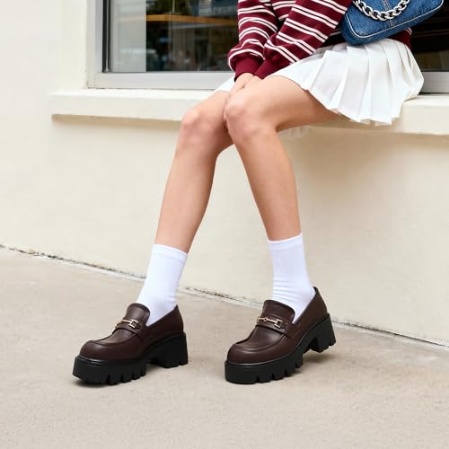Image of DREAM PAIRS Women Loafers Platform Chunky Heel Slip On Lug Sole Casual Dressy Office Business Shoes